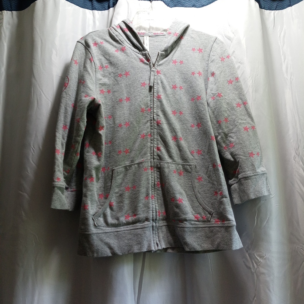 Aeropostale Gray Hoodie with Pink Stars Quarter Sleeve.